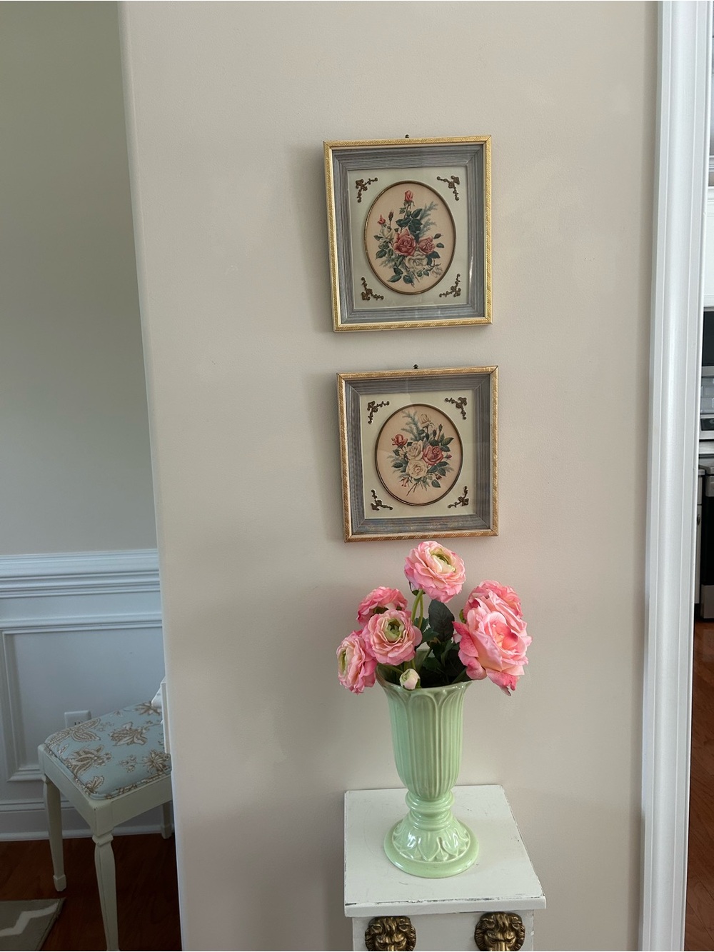 Pair of VTG. Art prints “Floral Roses” signed E. Serton